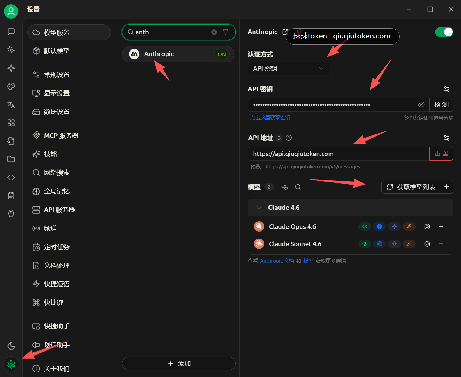 打开 Anthropic provider，并填写 Claude 相关字段