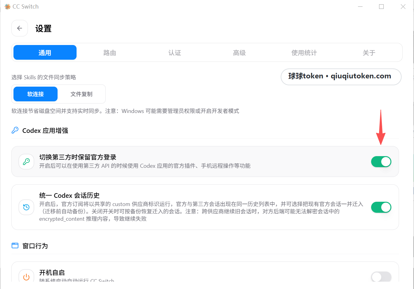设置页开启 Codex 应用增强相关开关